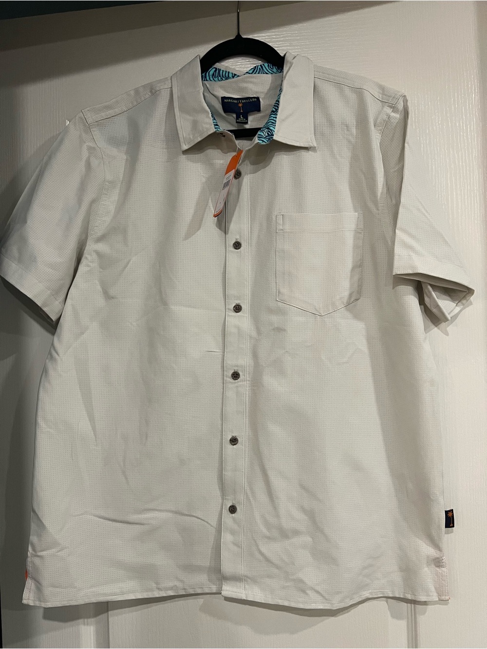 Margaritaville silver/gray Short-Sleeve Button-Down Shirt with Blue Trim
